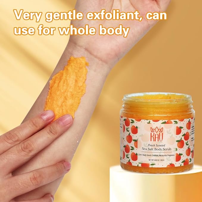 KAV Salt Body Scrub - Natural Exfoliating Salt Scrub for Body and Face, Helps with Moisturizing Skin, Dead Cell Removal, Rejuvenation and Relaxation, 4 Scents (Peach)