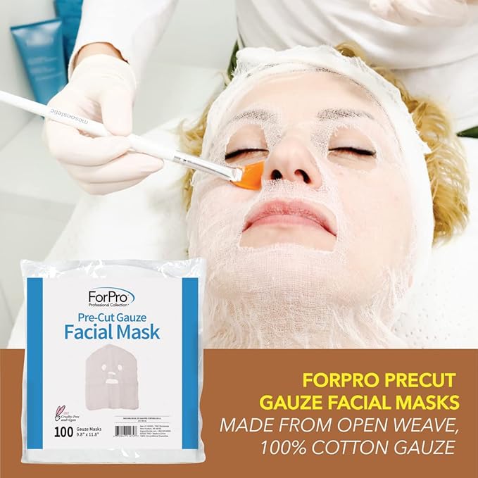 ForPro Precut Gauze Facial Mask, 100% Cotton Gauze, for High Frequency Facial Treatments and Masks, 100-Count (Pack of 2)