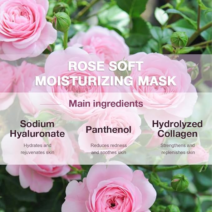 8 Pack Rose Face Sheet Mask Skincare,Hydrating Face Mask For Sensitive Skin,Moisturize,Soothing,Nourish for All Skin Types,Natural Spa Party Facial Mask Skincare Set for Women Men Girls