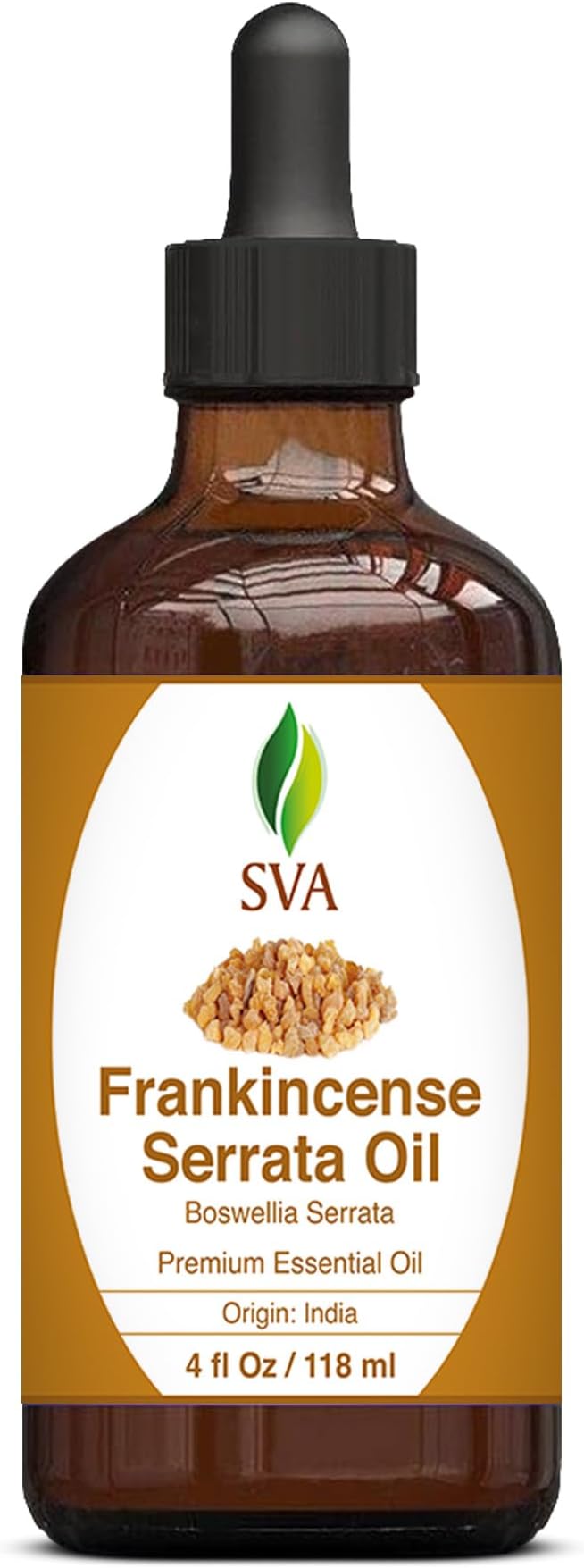 SVA Frankincense Essential Oil – 4 Fl Oz – 100% Natural Boswellia Serrata Oil - for Diffuser, Hair Care, Face, Skin Care, Aromatherapy, Scalp and Body Massage, Soap and Candle Making – with Dropper
