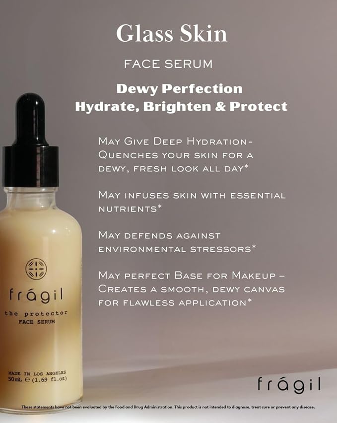 Glass Skin Face Serum - Hydrating, Moisturizing, and Brightening Vegan Face Oil with Zinc, Vitamin C, Grapefruit, Linalool for Even Skin Tone, UV Defense, Anti-Aging & Sensitive Skin Care – 1.69 fl oz
