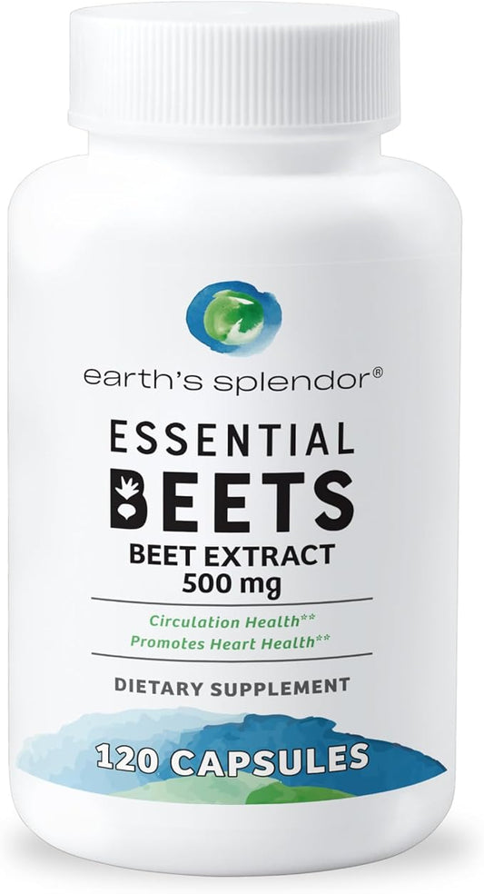 Earth's Splendor Essential Beets Dietary Supplement - Premium Beet Root Extract for Heart Health, Enhances Athletic Performance, 2-Month Supply, Vegan & Allergen-Free