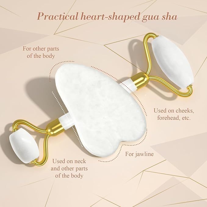 Gua Sha Facial Massage Tool & Jade Roller Set, Facial Massager for Face, Neck, Back, Arms, Legs, Eye,SPA Gifts for Women Gua Sha Facial Massager Reduce Puffiness and Improve Wrinkles