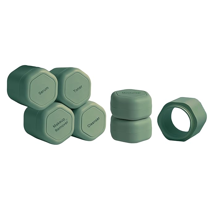 Cadence Travel Containers - Full Skincare Set - Magnetic Travel Capsules - 2 Small (0.56oz), 4 Medium Capsules (1.32oz), & Extender (1.43oz) with Multiple Labels for Better Organization - Eucalyptus