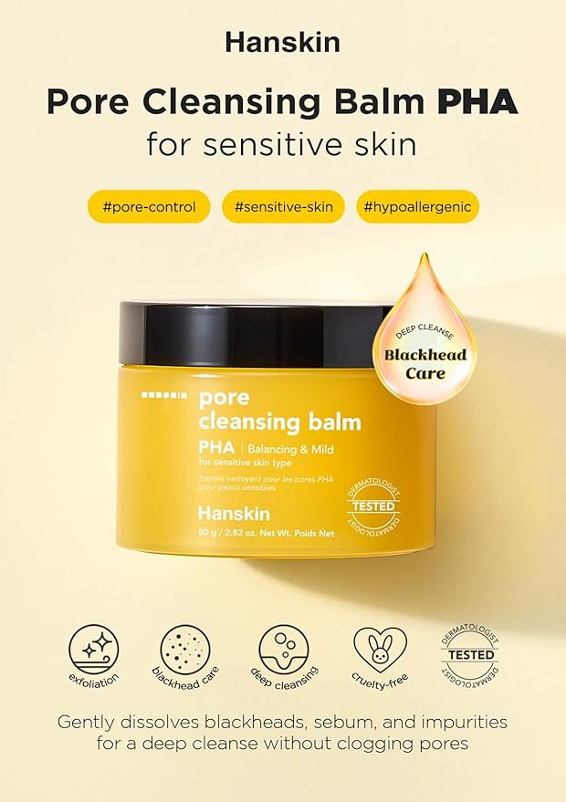 Hanskin PHA Pore Cleansing Balm, Gentle Blackhead Cleanser and Makeup Remover for Sensitive Skin [PHA/2.82 oz]