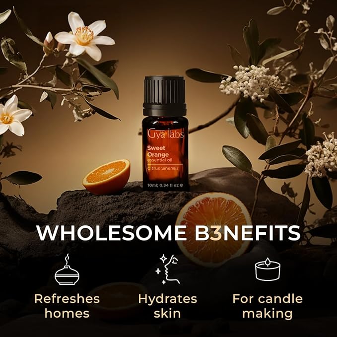 Gya Labs Orange Essential Oil for Diffuser & Skin - 0.34 Fl Oz - 100% Pure Natural Sweet Orange Oil for Massage, Face, Cleaning & Candle Making Scent