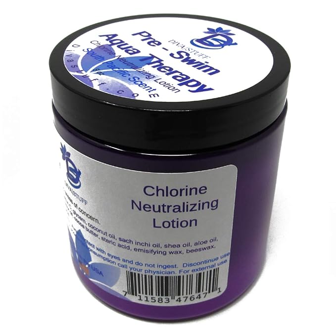 Diva Stuff Pre-Swim Aqua Therapy Chlorine Neutralizing Body Moisturizing Lotion for Swimmers, Protects Skin from Chlorine and Salt Water, 8 oz - Made in the USA, Fresh South Pacific