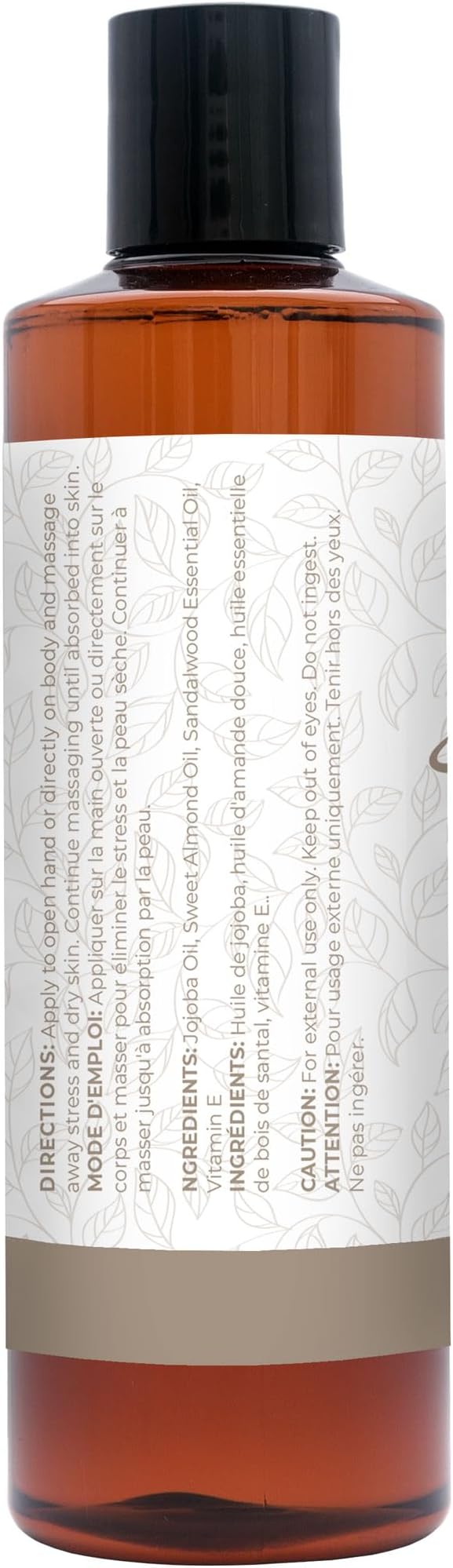 Sandalwood Massage Oil, Made with Jojoba, Vitamin E and Pure Sandalwood Essential Oil, Natural Body & Mind Relaxation, Aromatic