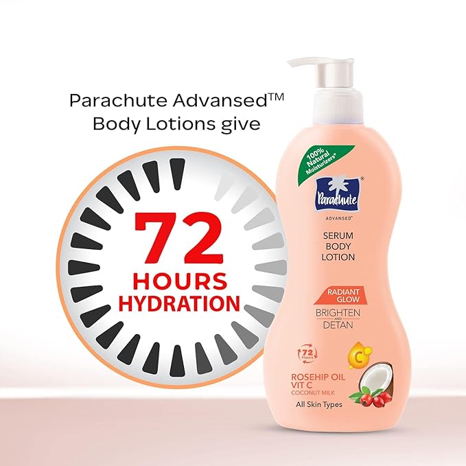 Parachute Advansed Radiant Glow Body lotion | Coconut Milk, Vitamin-C, 100% Natural, All Skin Types | 13.5 fl oz | Pack of 2