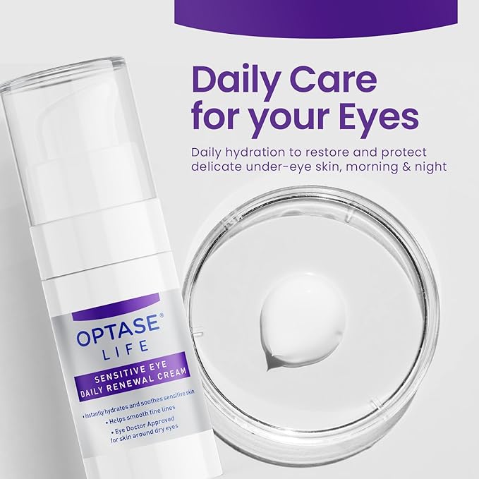 Optase LIFE Sensitive Eye Daily Renewal Cream - Hydrating Eye Cream for Skin Use Around Dry and Sensitive Eyes - Smooths Fine Lines, Preservative-Free, Eye Doctor and Dermatologist Approved - 15 ML