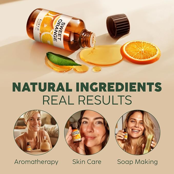 Kukka Sweet Orange Essential Oil for Skin, Diffuser & Aromatherapy - 0.34 Fl Oz - 100% Pure Natural, Fresh Scent, for Candle & Soap Making Scent DIY