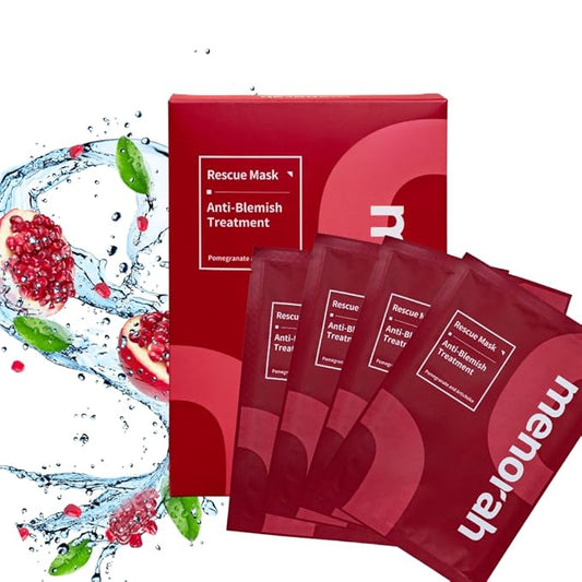 menorah skincare - Anti-Blemish Treatment Rescue Sheet Masks (4 Sheets) - with Pomegranate, Artichoke, Acne Facial Masks, Instant Recovery, Oil-Water Balabce, Acne Skin, Organic cotton sheet mask
