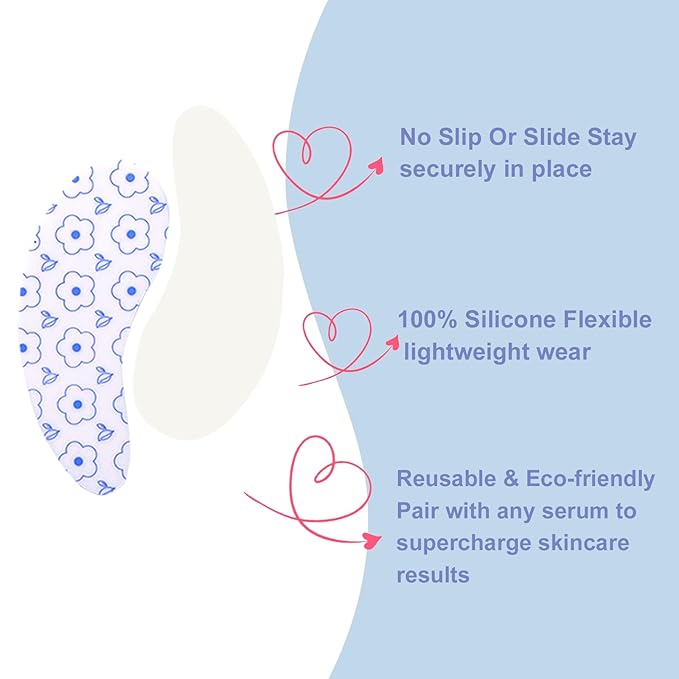 Reusable Eye Patches, 2 Pairs Silicone Under Eye Patches for Fine Lines & Dark Circles with Metal Eye Cream Applicator, Visible Metal Case