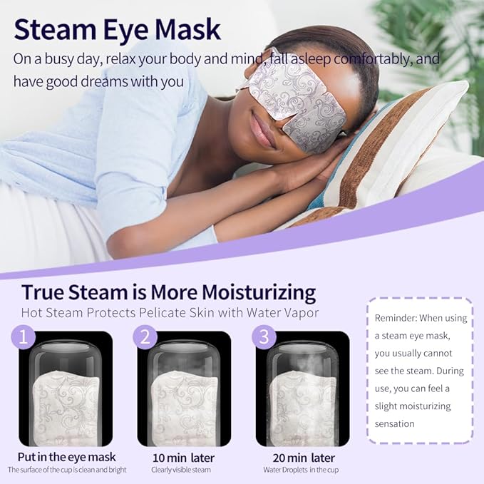 20 Packs Steam Eye Masks for Dry Eyes, SPA Warm Eye Mask, Relief Eye Fatigue Hot Sleep Eye Mask for Puffy Eyes Mask, Disposable Moist Heating Compress Pads for Sleeping, Stress Relief Gift (Lavender)