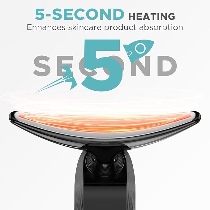 Facial Neck Massager Portable Charging Dock - 3 Heat Settings, Vibrating Face Massage, 9-Color LED Light & 72Hrs Battery | Home Spa Travel Skincare - Black