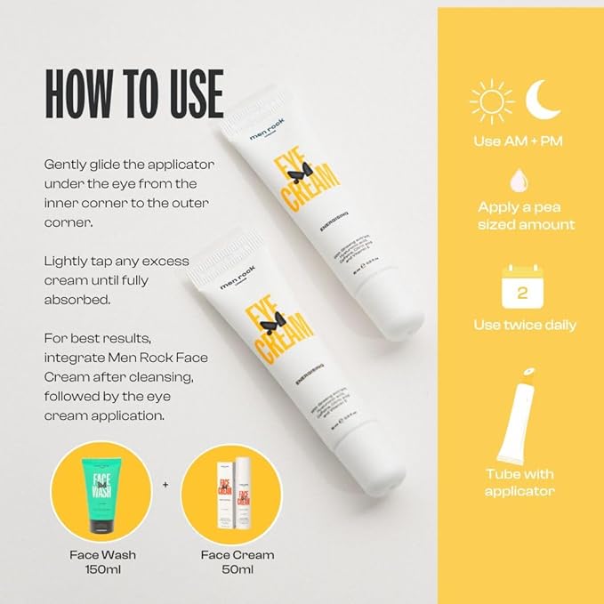 Men Rock Eye Cream - Moisturizing Under Eye Cream for Dark Circles with Ginseng Extract, Vitamin E - Mens Face Care - Mens Skincare Products - 0.5 oz