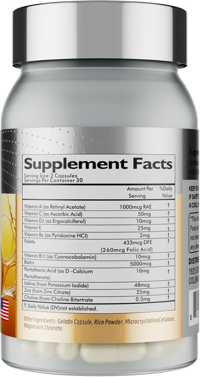 Biotin for Hair Growth Women Men - Third-Party Tested Biotin Supplement 5000 mcg, with Vitamin C E B12 B6 A Support Strong Nails Skincare Hair Health - USA Made - 120 Capsules / 2 Packs