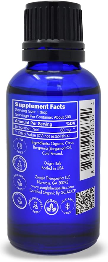Organic, Bergamot Essential Oil, Food Grade, for Tea – 100% Pure, Bergamot Oil, by Zongle Therapeutics, 1 OZ