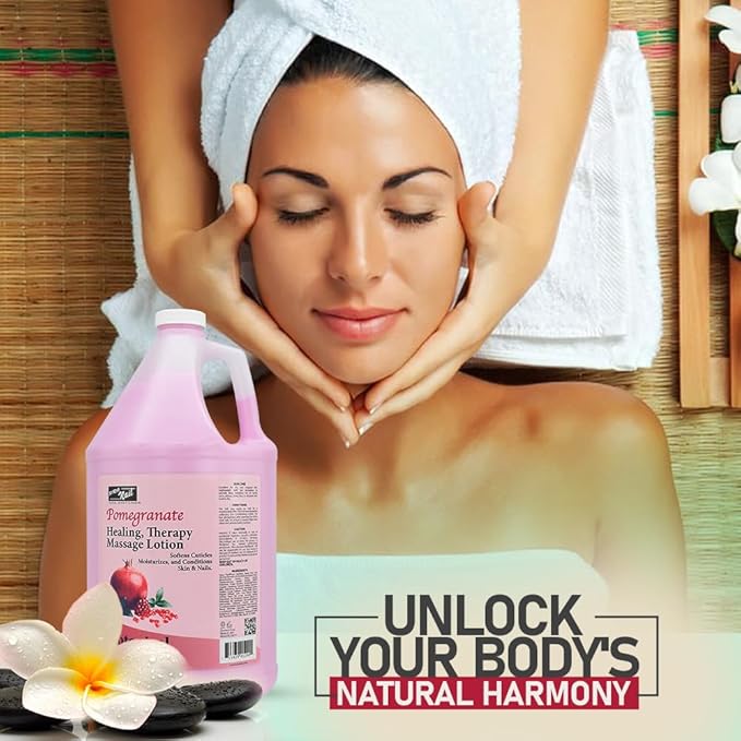 PRO NAIL - Healing Therapy Massage Lotion - Professional Pedicure, Body and Hot Oil Manicure, Infused with Natural Oils, Vitamins, Panthenol and Amino Acids (Pomegranate, 1 Gallon)