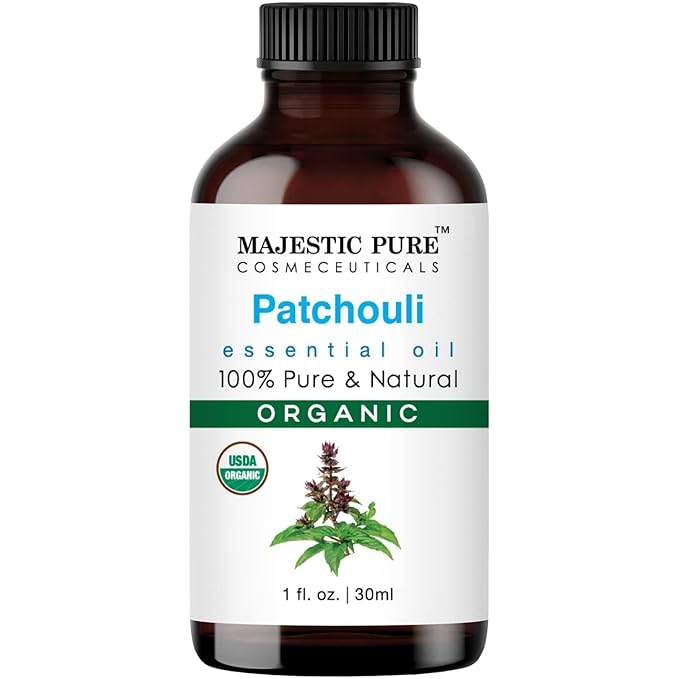 Majestic Pure Organic Patchouli Essential Oil - 100% Pure Patchouli Oil for Aromatherapy, Massage & Topical Uses, Perfect for Diffuser & Essential Oil Diffuser - 0.3 Fl Oz 10 ml.