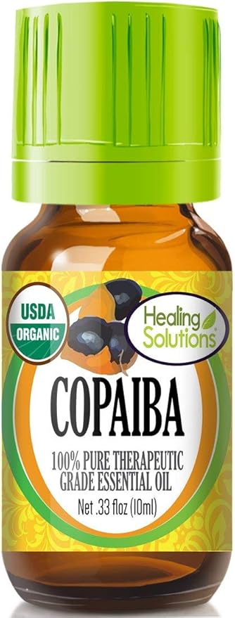 Healing Solutions Copaiba Essential Oil 0.33 oz (10ml), Organic, Pure, Undiluted Copaiba Oil for Hair, Diffuser, & Skin