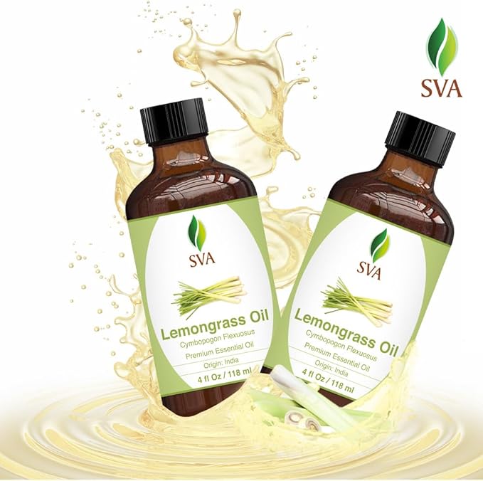 SVA Lemongrass Essential Oil – 4 Fl Oz – 100% Natural Lemongrass Oil - for Diffuser, Hair Care, Face, Skin Care, Aromatherapy, Scalp and Body Massage, Soap and Candle Making - with Dropper