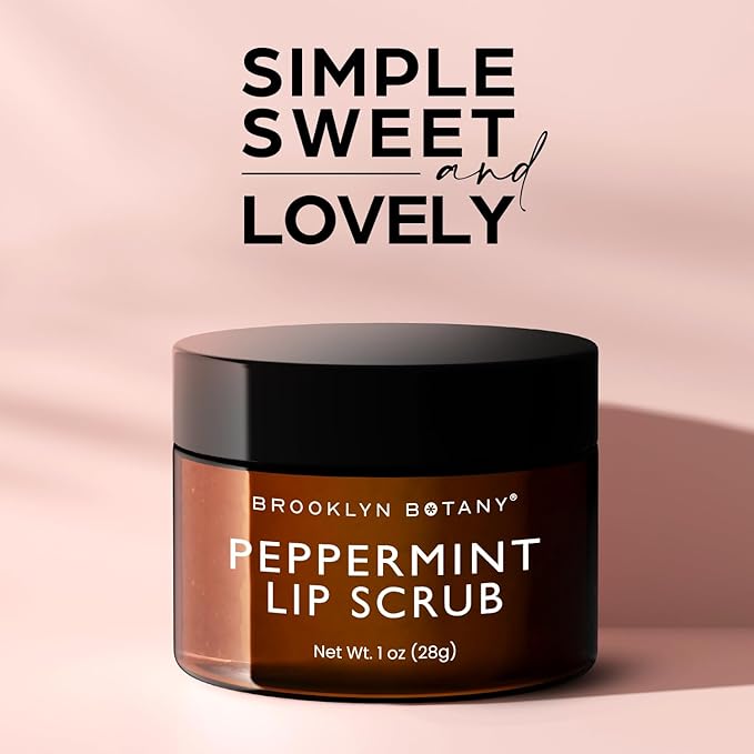 Brooklyn Botany Lip Scrub Exfoliator 1 oz – Lip Moisturizer for Dry Lips and Chapped Lips – Gentle Lip Exfoliator for Smooth and Brighter Lips – Peppermint Flavor