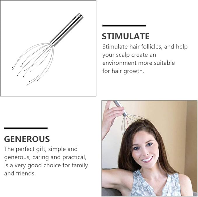 Healifty Head Massage Tingler Scalp Massager Scratcher Electric Gripper Claw Head Spa for Deep Relaxation Hair Stimulation for Women Men Without Battery Silver