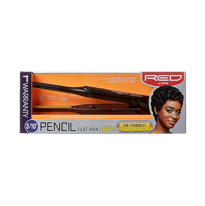 KISS Pencil Flat Iron & Heat Protector Hair Serum Bundle - Ceramic Tourmaline Plates - 3/10" - Straightens from Root - Medium Hair - 460F Max Temp