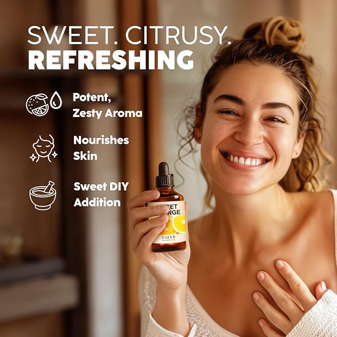 Kukka Sweet Orange Essential Oil for Diffuser & Skin - 4 Fl Oz - 100% Pure Natural Orange Oil, Citrus Scent, Cleaning for Aromatherapy & Soap Making Scent DIY