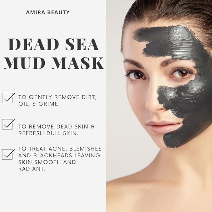 Amira Beauty Dead Sea Mud Mask for Face and Body - Reduces Pores, Acne, Blackheads and Texture - For All Skin Types 11.OZ