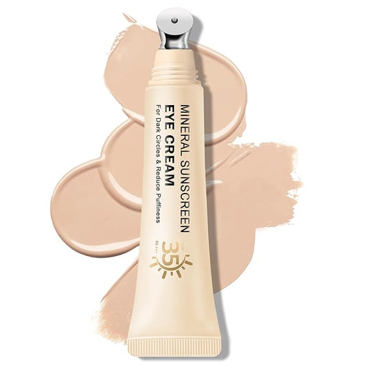 Mineral Sunscreen Eye Cream,3-in-1 Under Eye Cream,for Puffiness and Bags Under Eyes,Dark Circle and Wrinkles,Anti Aging,Under Eye Brightener and Concealer,SPF 35 （Light）
