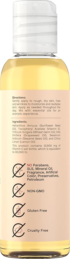 Coera Vitamin E Oil for Skin | 30,000 IU | 4 fl oz | 100% Pure Oils | Free of Parabens, SLS, & Fragrances