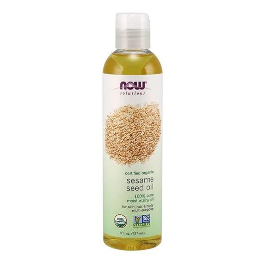 NOW Foods Solutions, Organic Sesame Seed Oil, 100% Pure Moisturizing Oil for Skin and Hair, with Vitamins, Minerals and Phytonutrients, 8-Ounce