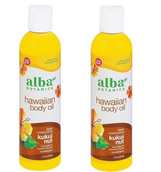 Alba Botanica Hawaiian Organic Body Oil - Kukui Nut - 8.5 Ounce (Pack of 2), 'Packaging may vary'