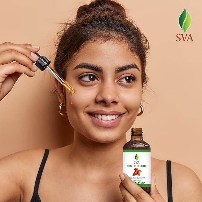 SVA Rosehip Seed Oil - 4 Fl Oz – 100% Natural & Cold Pressed - for Face, Skin Care, Hair Care, Scalp Massage & Body Massage – Carrier Oil with Dropper