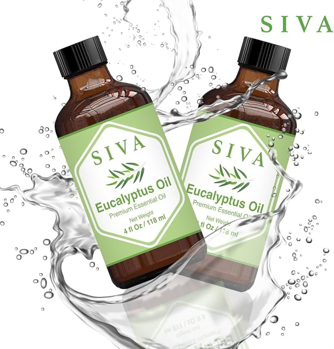 SIVA Eucalyptus Essential Oil - 4 Fl Oz – Natural Eucalyptus Oil - for Diffuser, Face, Skin Care, Aromatherapy, Hair Care, Scalp and Body Massage - with Dropper
