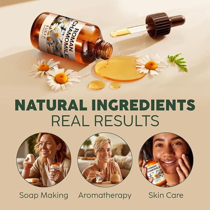 Kukka Roman Chamomile Essential Oil for Relaxation Diffuser, Skin & Body - 4 Fl Oz - 100% Pure Natural, for Aromatherapy & Soap Making Scent DIY