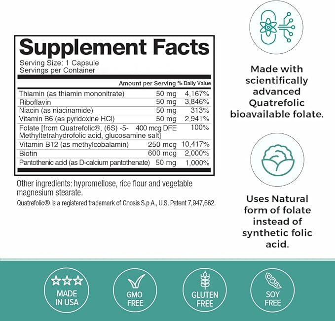 Omax3 Advanced Vitamin B Complex 50MG with Biotin | Strong & Shiny Hair, Skin Nails, Support Stress, Immunity, Energy Metabolism, 90 Capsules