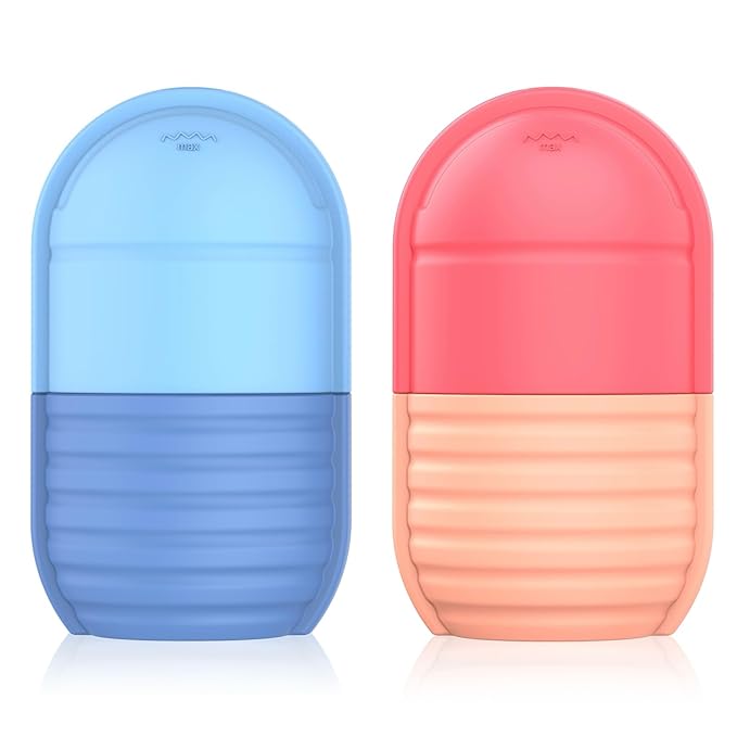 2Pcs Ice Roller for Face, Ice Face Roller, Reusable Silicone Ice Mold for Face, Facial Beauty Ice Roller Skin Care Tools for Shrink Pores Anti Wrinkle Reduce Puffiness (Blue + Pink)