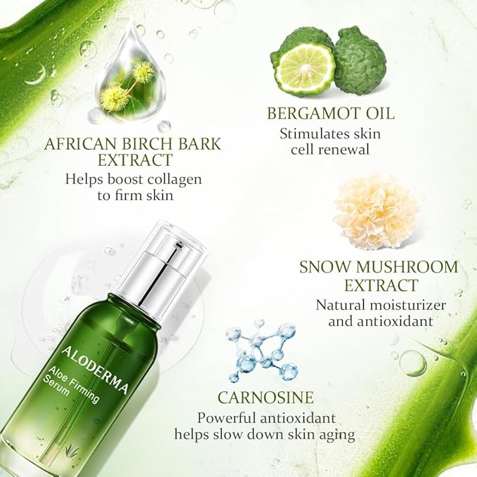 Aloderma Firming Face Serum with 64% Organic Aloe Vera - Age-Defying Face Plumping Serum for Radiant Skin - Tighten Skin, Reduce the Appearance of Fine Lines & Wrinkles with Hyaluronic Acid, 1.7 Oz