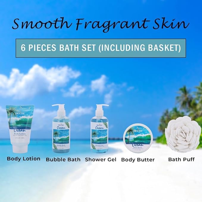 Draizee Mothers Day Gifts for Mom - Spa Gift Baskets for Women - 8 Pcs Luxury Ocean Scented Heel Shoe Design Bath and Body Spa Set-Self Care Package for Women, Presents for Mom, Body Care Set for Her