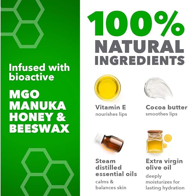 Clean & Pure Australian-Made Moisturizing Lip Balms 100% Natural (Bee Joyful, 5-Pack) and Vitamin E Oil | Flavored Lip Balm for Dry, Chapped Lips | Made in Australia