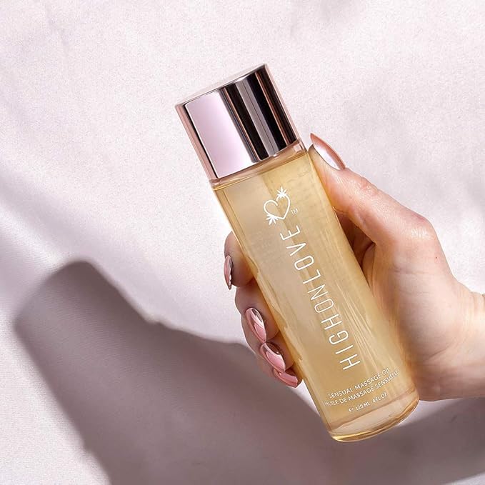 HIGHONLOVE Natural Body Oil with Hemp Seed, Grape Seed, and Vitamin E Oil - Moisturizing Body Oil, Non-Greasy, Glowy Finish (120 ml) (Decadent White Chocolate)