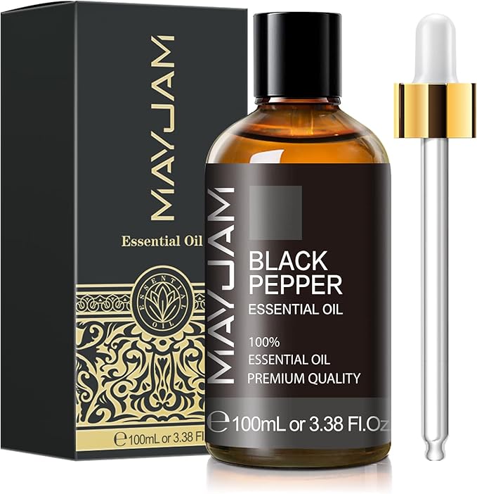 Black Pepper Essential Oil, MAYJAM Pure Essential Oils for Diffusers, 3.38FL.OZ/100ML Large Volume Black Pepper Essential Oil for Home Yoga Massage Use