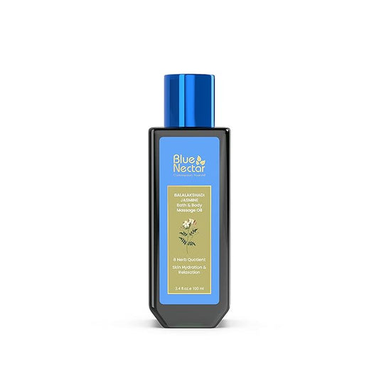 Blue Nectar Sensuous Jasmine Body Massage Oil for Relaxing Massage Therapy with Essential Oils | 100% Natural Ingredients (8 Herbs,3.4 fl oz)