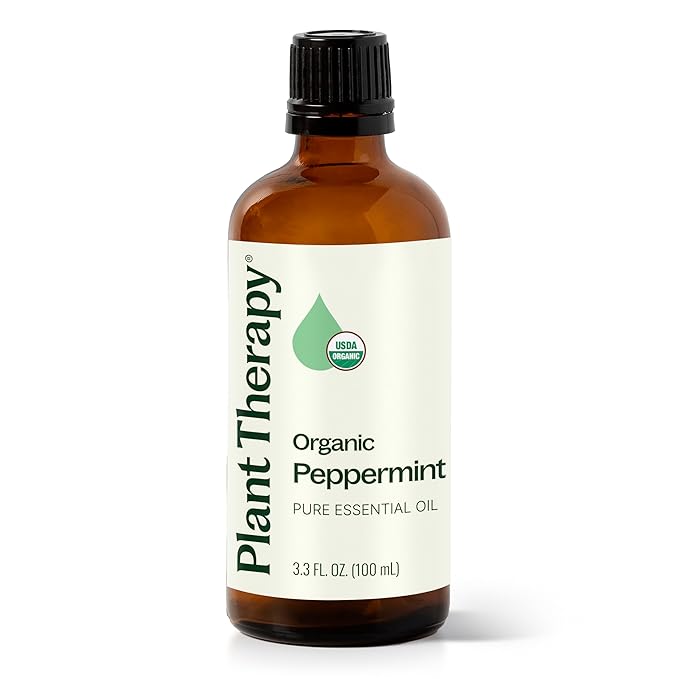 Plant Therapy Organic Peppermint Essential Oil 100% Pure, USDA Certified Organic, Undiluted, Natural Aromatherapy, for Diffusion, Skin, Hair, Therapeutic Grade 100 mL (3.3 oz)