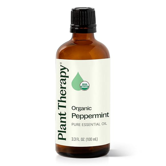 Plant Therapy Organic Peppermint Essential Oil 100% Pure, USDA Certified Organic, Undiluted, Natural Aromatherapy, for Diffusion, Skin, Hair, Therapeutic Grade 100 mL (3.3 oz)