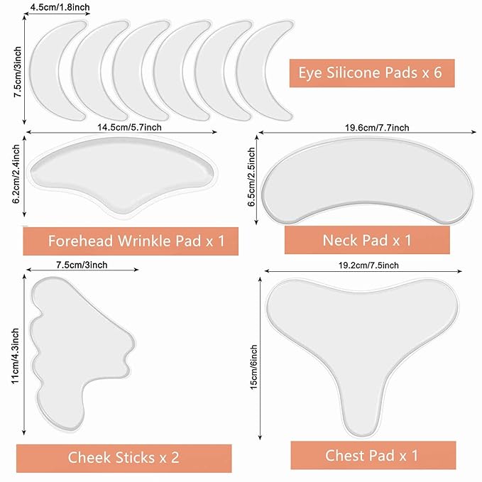 Neck Wrinkle Patches Reusable Chest Wrinkle Pads - 11 pcs Anti Wrinkles pads Silicone face patches for Skin Lines Prevention,Overnight Wrinkle Remover while Sleeping…