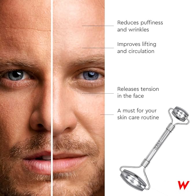 Wolf Project Stainless Steel Face Roller - Helps Reduce Face Puffiness, Massage Face, Neck and Eyes